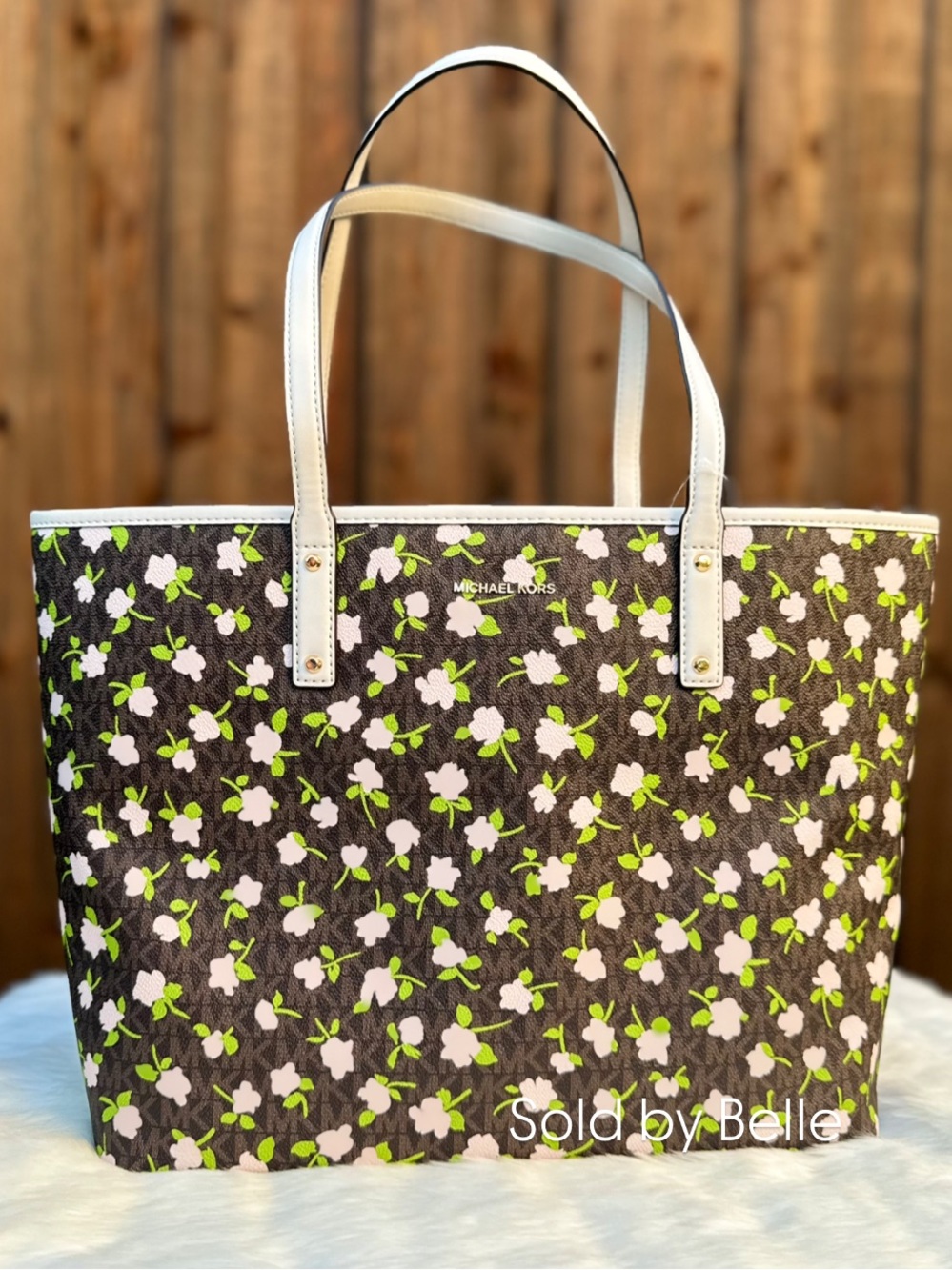 NWT Michael Kors Carter Brown Multi Large Open Tote Pink Blossoms Tote